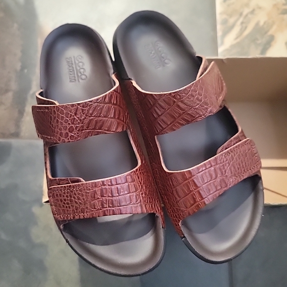 ECCO Cozmo 2-Band Sandals Cognac Animal Print NEW - Picture 7 of 8